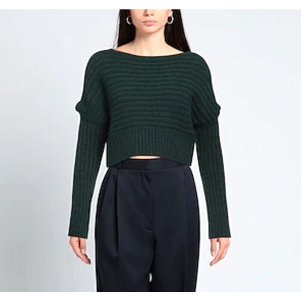 Societe Anonyme Womens Cropped Ribbed Sweater Green One Size Small Medium NEW